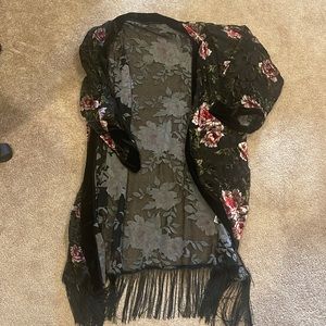 Floral Black Sheer Kimono Cardigan
